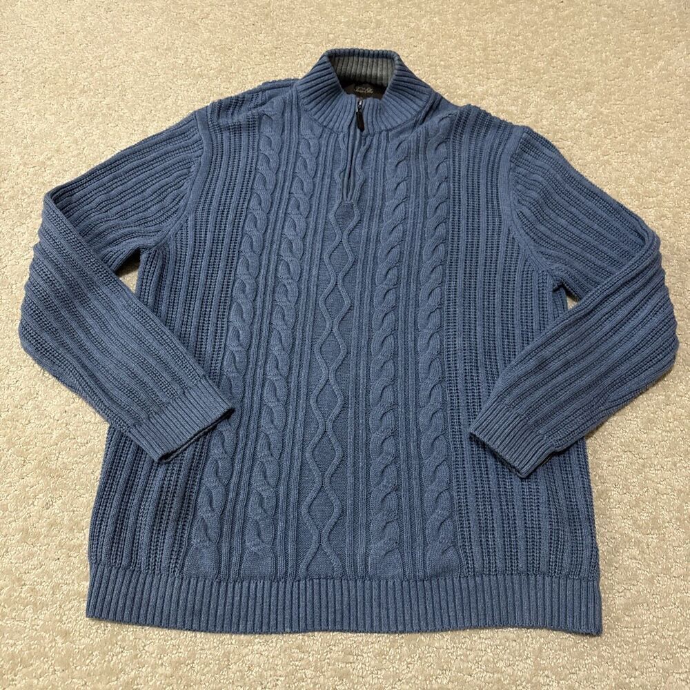 Tasso Elba Men's Sweater Pullover XL 1/4 Zip Dusty Blue Braided Cable Knit Golf